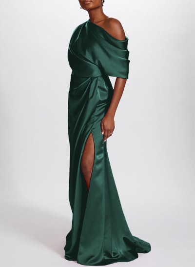 Sheath/Column Asymmetrical Silk Like Satin Mother Of The Bride Dresses With Split Front