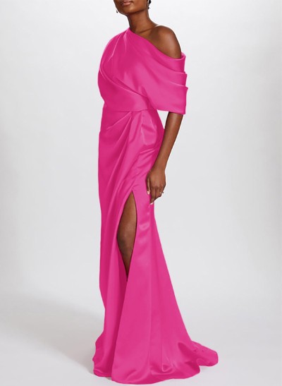 Sheath/Column Asymmetrical Silk Like Satin Mother Of The Bride Dresses With Split Front