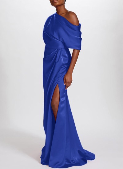 Sheath/Column Asymmetrical Silk Like Satin Mother Of The Bride Dresses With Split Front