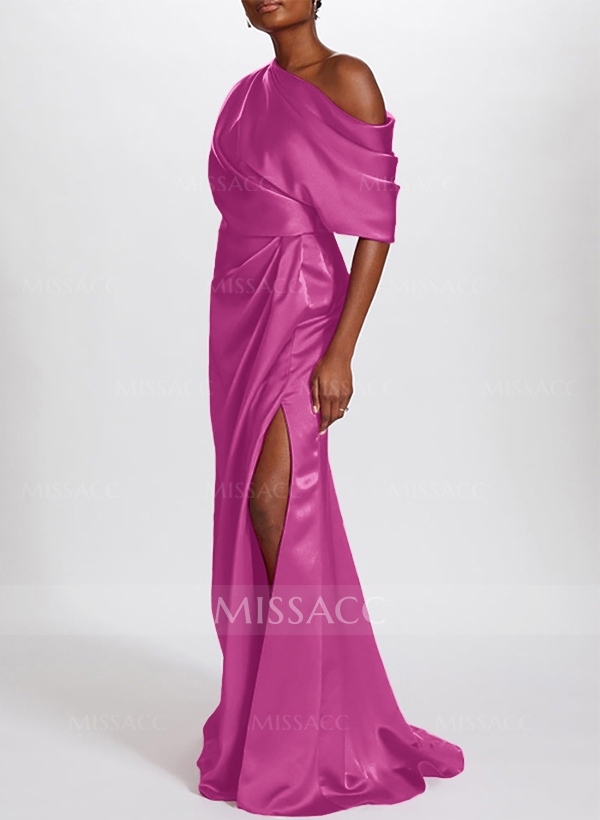 Sheath/Column Asymmetrical Silk Like Satin Mother Of The Bride Dresses With Split Front