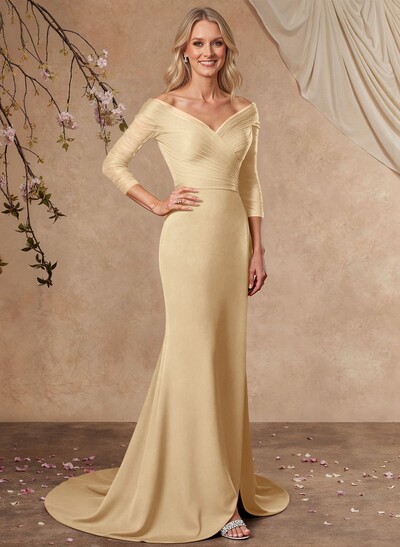 Trumpet/Mermaid Off-The-Shoulder Elastic Satin Mother Of The Bride Dresses