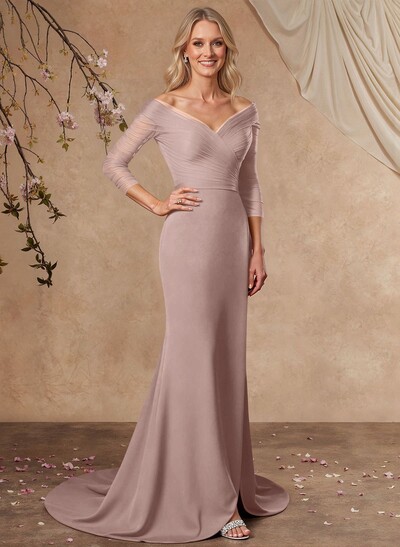 Trumpet/Mermaid Off-The-Shoulder Elastic Satin Mother Of The Bride Dresses