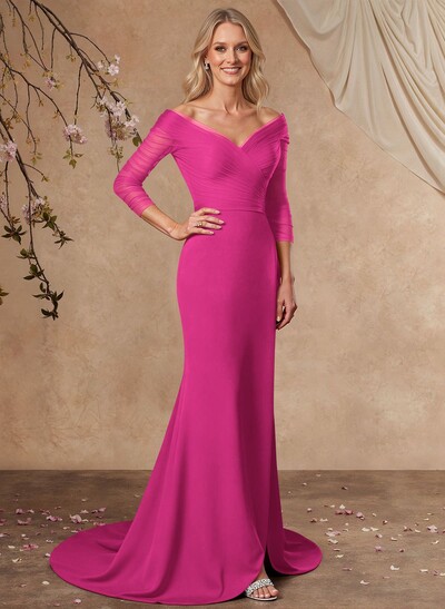 Trumpet/Mermaid Off-The-Shoulder Elastic Satin Mother Of The Bride Dresses