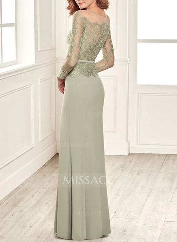 Sheath/Column Illusion Neck Elastic Satin Mother Of The Bride Dresses With Lace