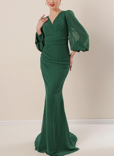 Trumpet/Mermaid V-Neck Long Sleeves Chiffon Mother Of The Bride Dresses