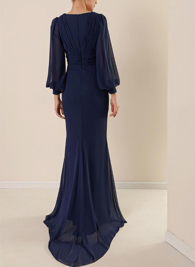 Trumpet/Mermaid V-Neck Long Sleeves Chiffon Mother Of The Bride Dresses