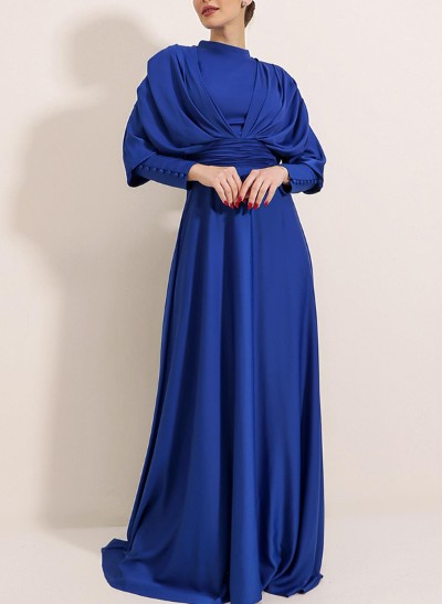 A-Line High Neck Long Sleeves Silk Like Satin Mother Of The Bride Dresses