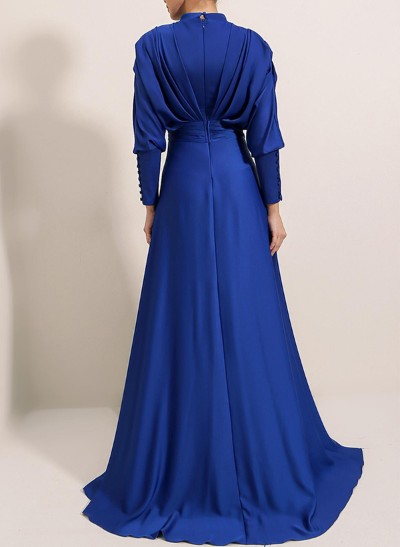 A-Line High Neck Long Sleeves Silk Like Satin Mother Of The Bride Dresses