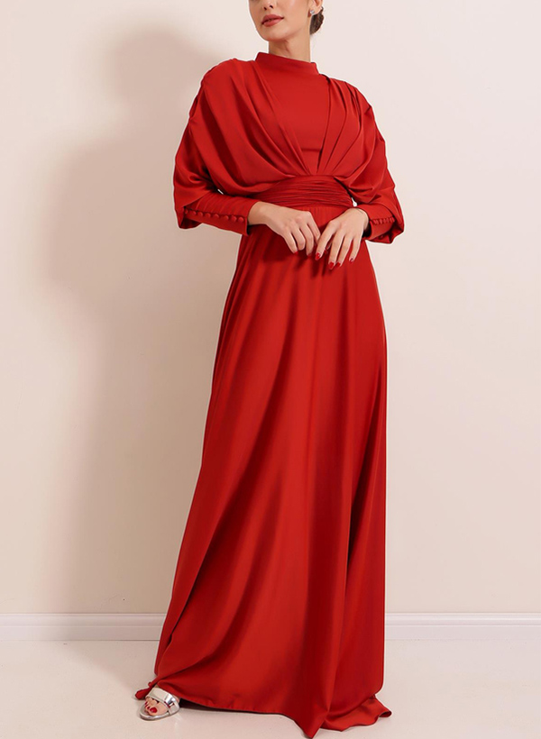 A-Line High Neck Long Sleeves Silk Like Satin Mother Of The Bride Dresses