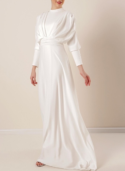 A-Line High Neck Long Sleeves Silk Like Satin Mother Of The Bride Dresses