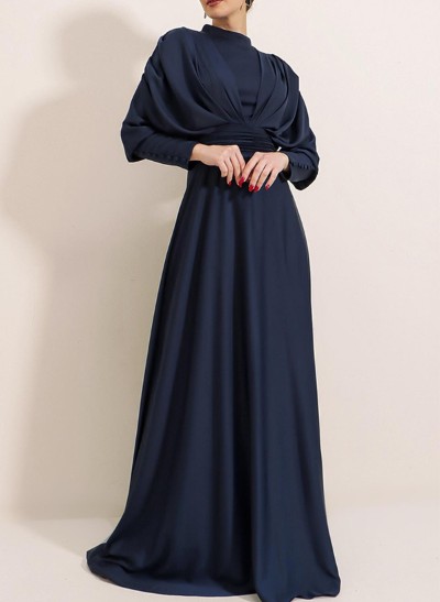 A-Line High Neck Long Sleeves Silk Like Satin Mother Of The Bride Dresses