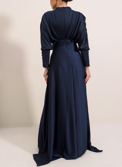 A-Line High Neck Long Sleeves Silk Like Satin Mother Of The Bride Dresses