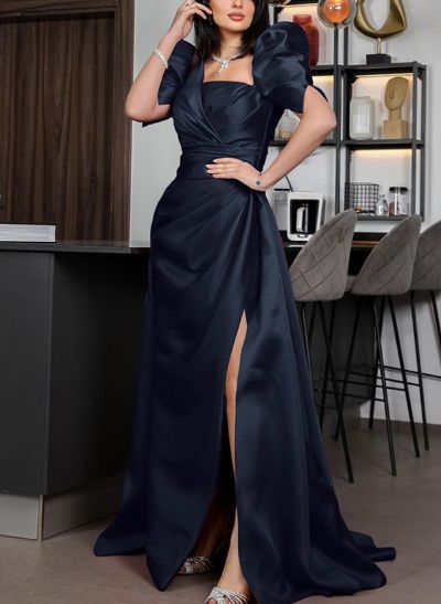 Square Neckline Satin Short Sleeves Mother Of The Bride Dresses