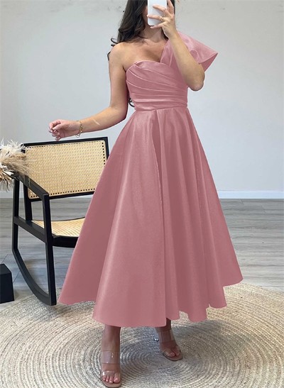 One-Shoulder A-Line Satin Ankle-Length Mother Of The Bride Dresses