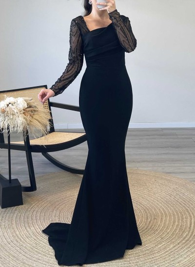 Sparkly Long Sleeves Asymmetrical Neck Mother Of The Bride Dresses