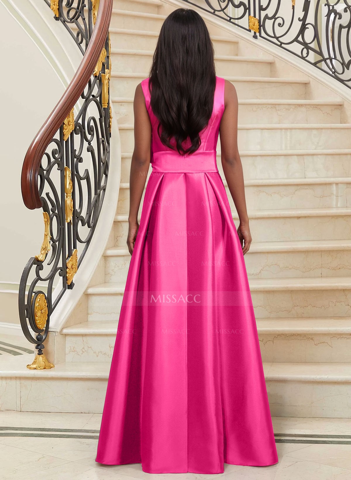 A-Line V-Neck Sleeveless Satin Mother Of The Bride Dresses With Sash
