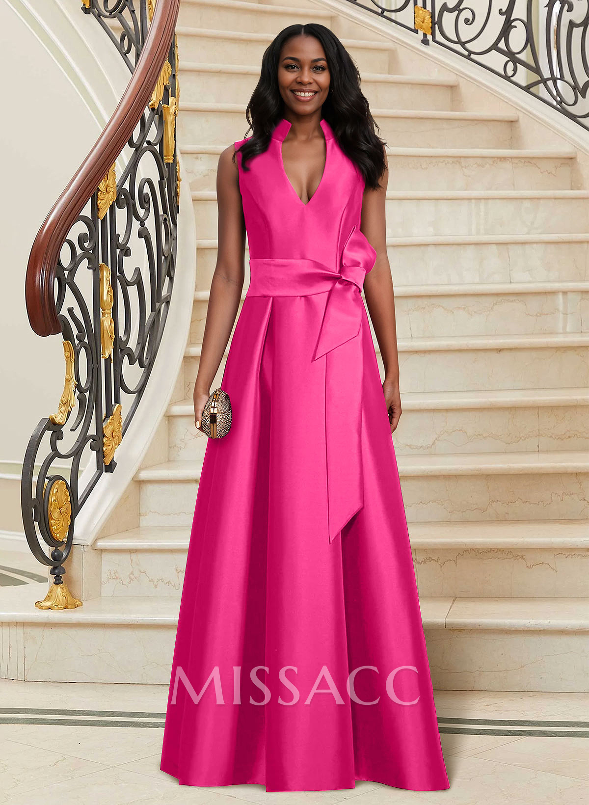A-Line V-Neck Sleeveless Satin Mother Of The Bride Dresses With Sash