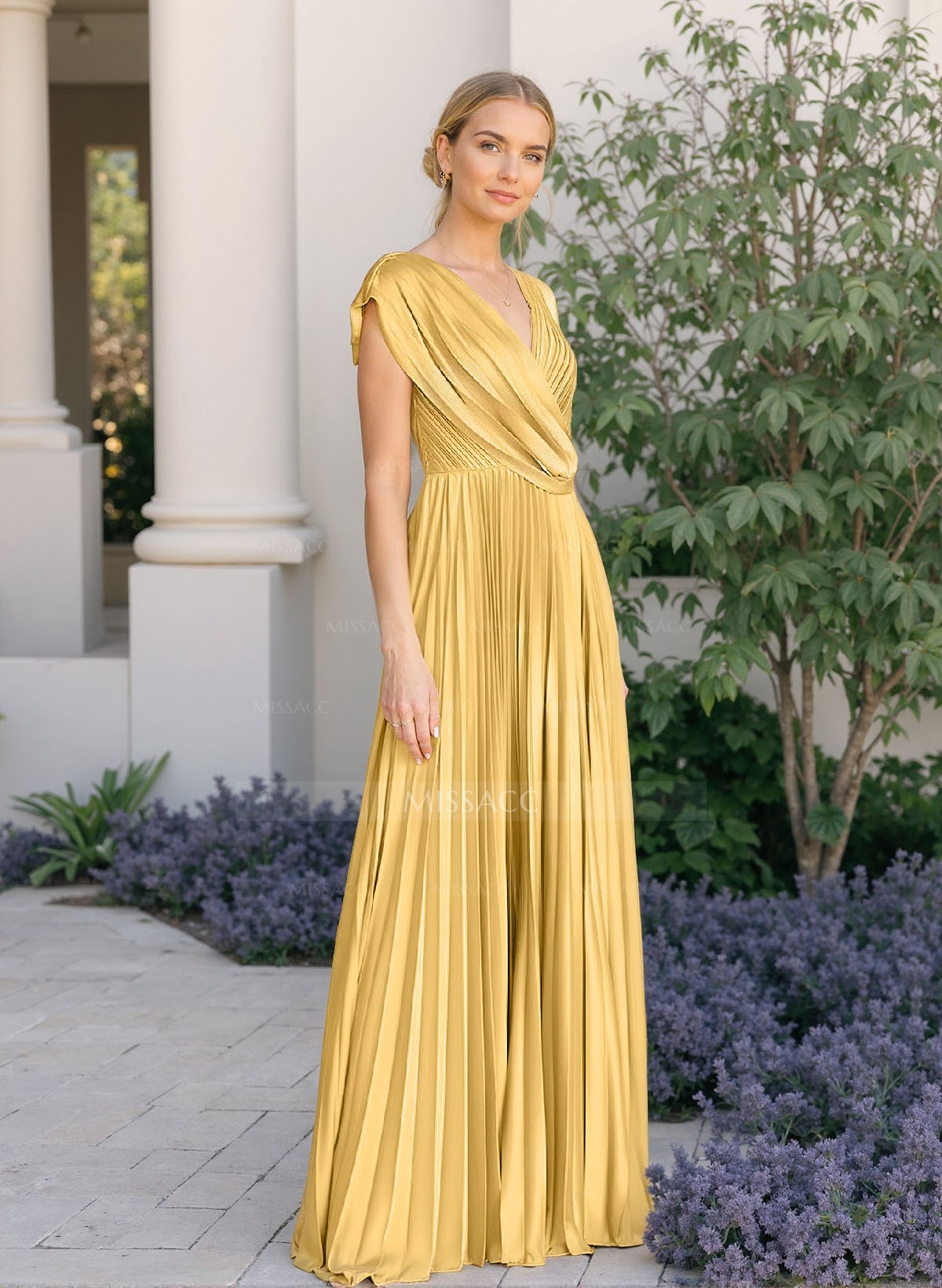 A-Line V-Neck Sleeveless Floor-Length Satin Mother Of The Bride Dresses