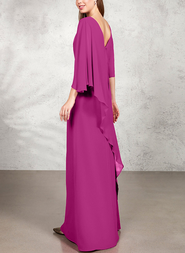 A-Line V-Neck 3/4 Sleeves Floor-Length Chiffon Mother Of The Bride Dresses