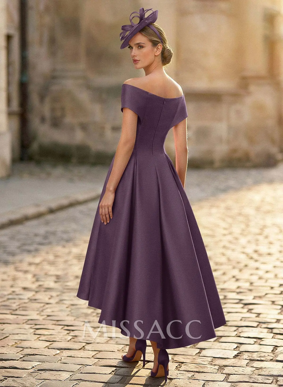 formal dress tibia Corte En A Fuera Del Hombro Sin Mangas Hasta La Tibia Satén Vestidos Para  Madre De La Novia