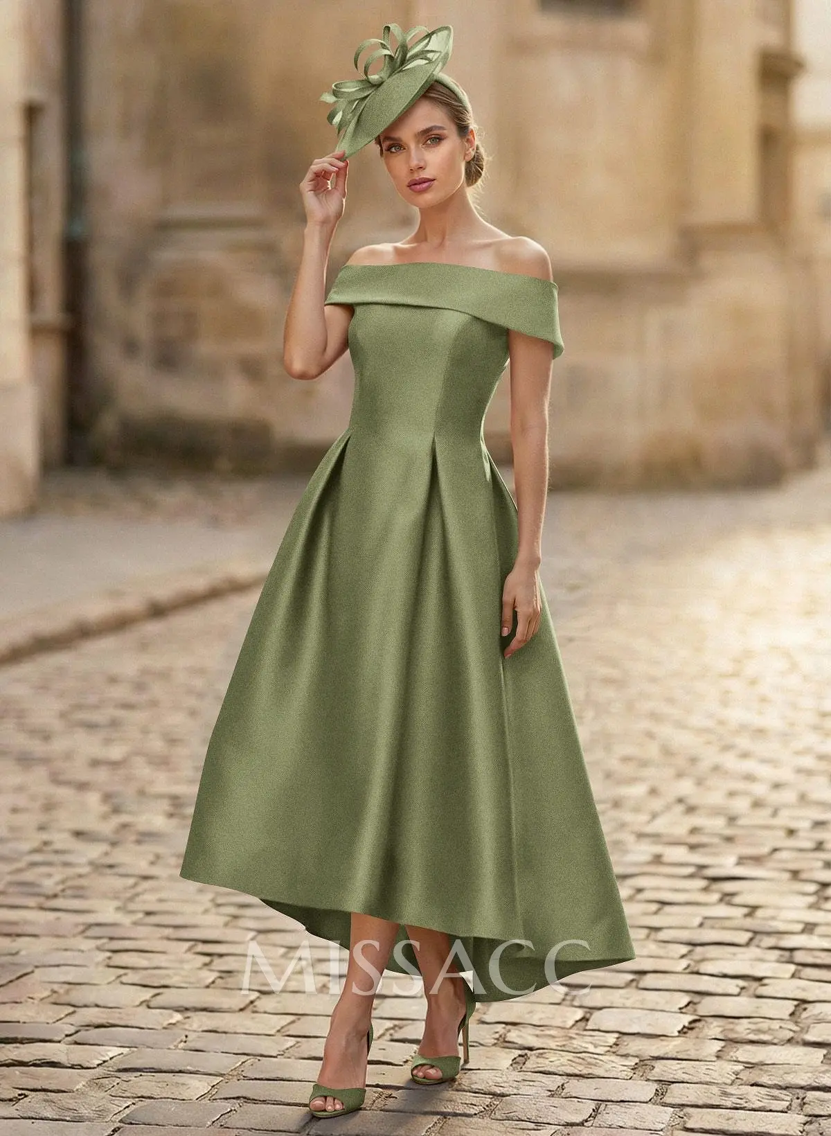 A-Line Off-The-Shoulder Sleeveless Asymmetrical Satin Mother Of