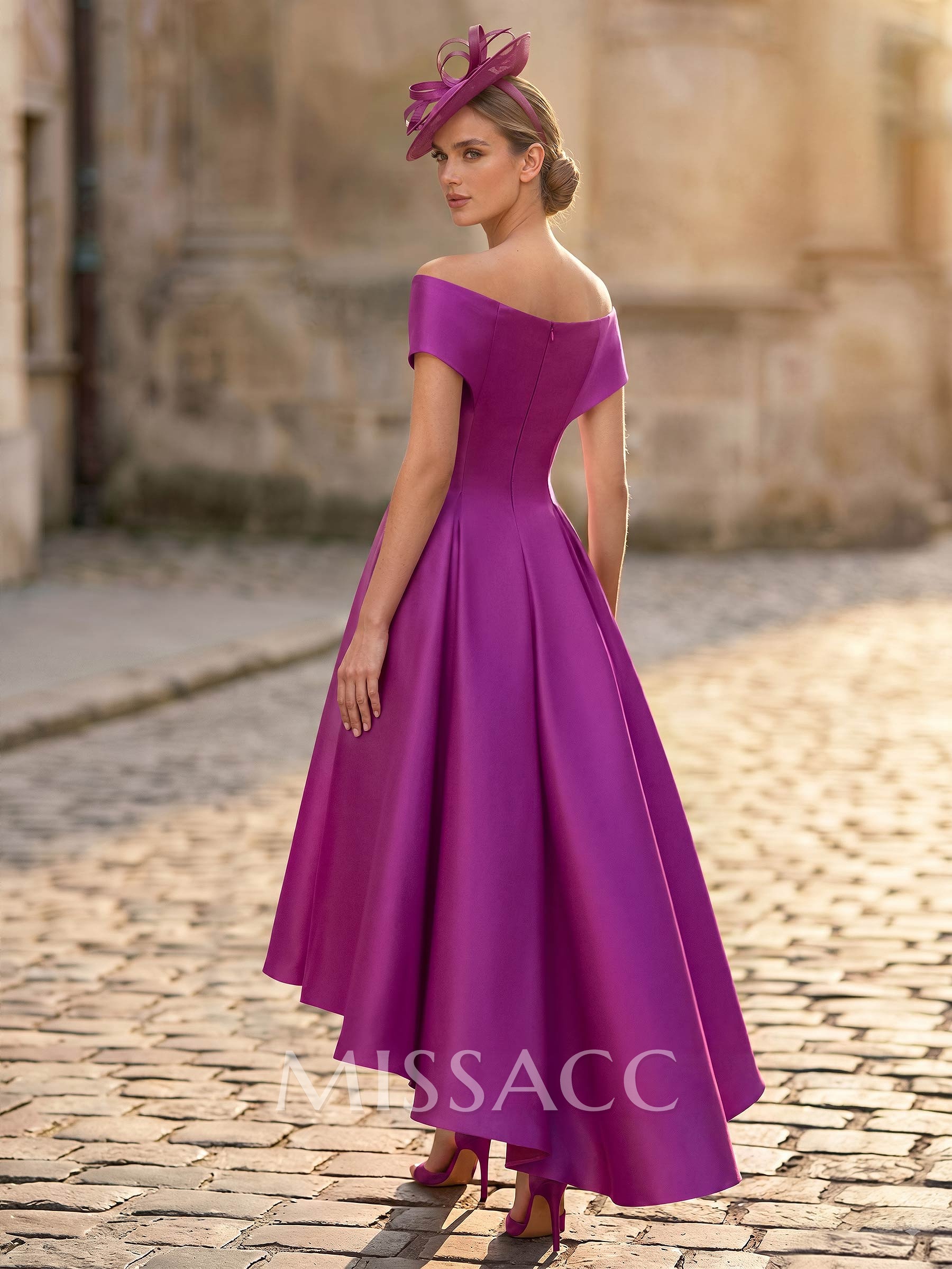 A-Line Off-The-Shoulder Sleeveless Asymmetrical Satin Mother Of The Bride Dresses