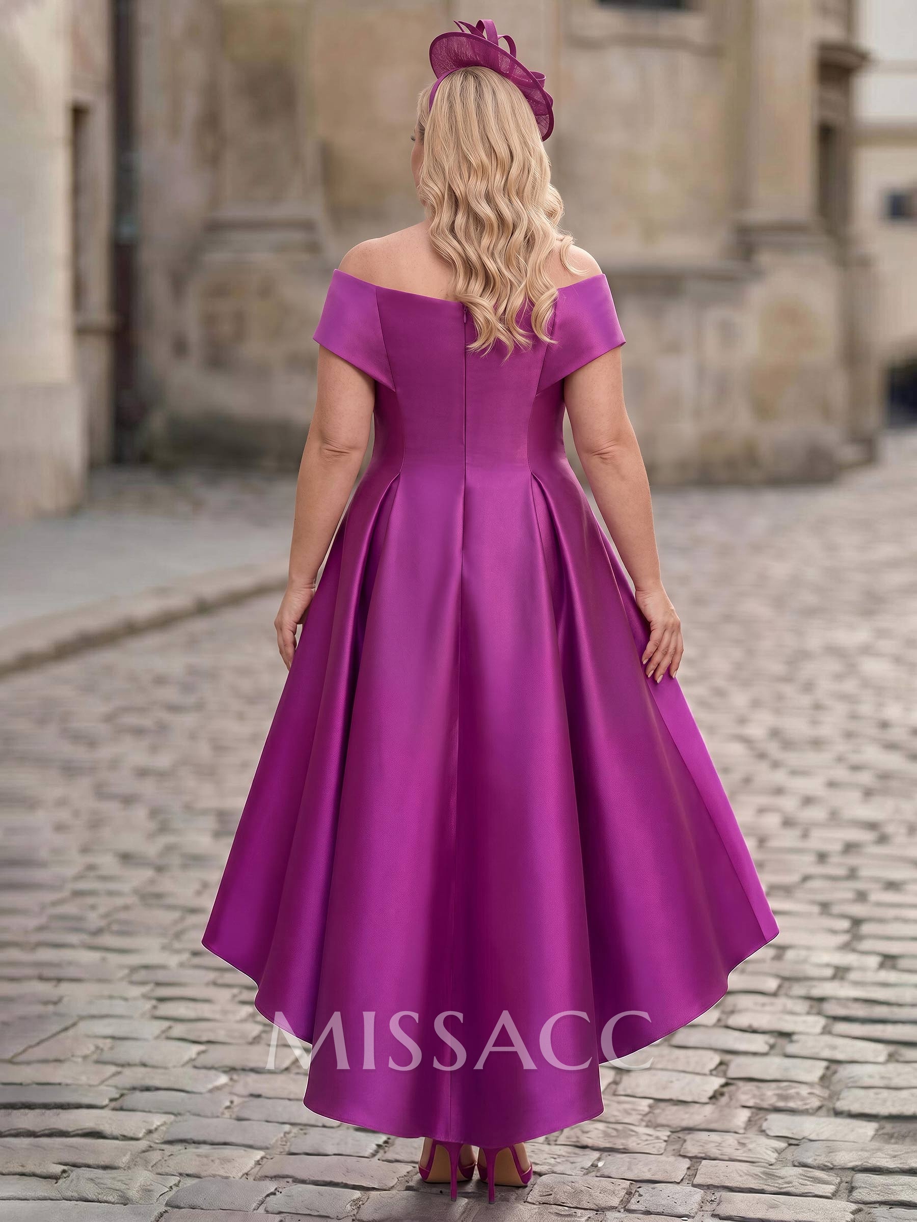 A-Line Off-The-Shoulder Sleeveless Asymmetrical Satin Mother Of The Bride Dresses