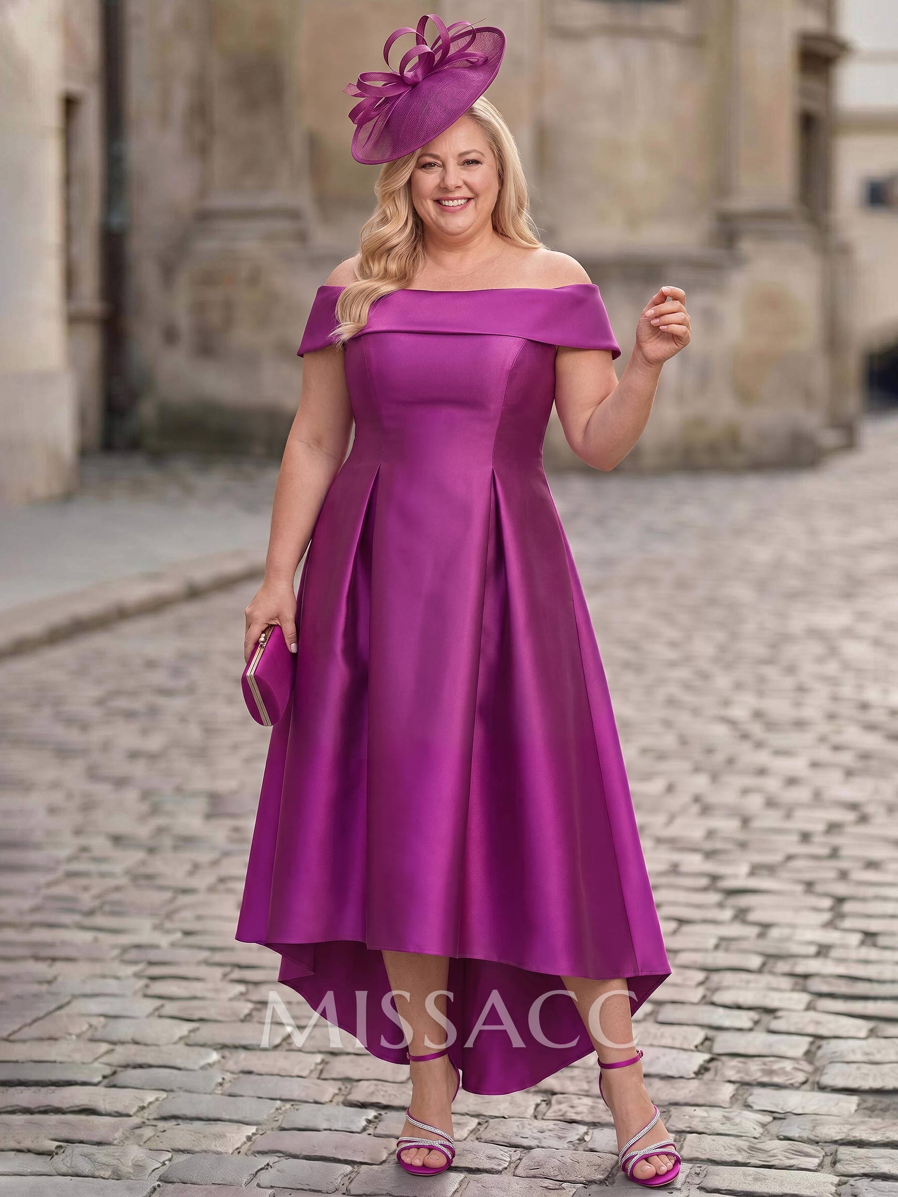 A-Line Off-The-Shoulder Sleeveless Asymmetrical Satin Mother Of The Bride Dresses