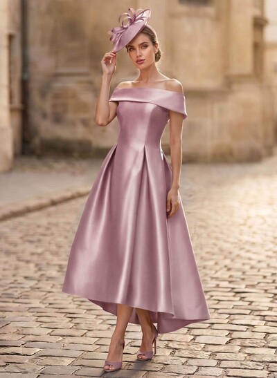 A-Line Off-The-Shoulder Sleeveless Asymmetrical Satin Mother Of The Bride Dresses