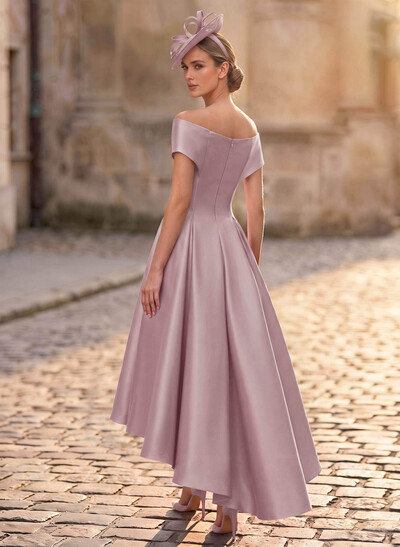 A-Line Off-The-Shoulder Sleeveless Asymmetrical Satin Mother Of The Bride Dresses