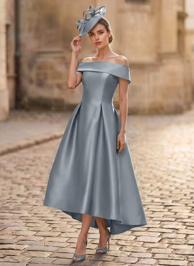 A-Line Off-The-Shoulder Sleeveless Asymmetrical Satin Mother Of The Bride Dresses