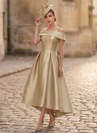 A-Line Off-The-Shoulder Sleeveless Asymmetrical Satin Mother Of The Bride Dresses