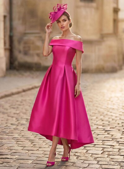 A-Line Off-The-Shoulder Sleeveless Asymmetrical Satin Mother Of The Bride Dresses