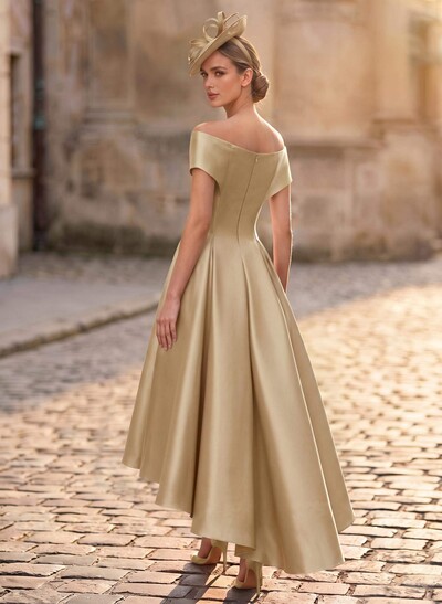 A-Line Off-The-Shoulder Sleeveless Asymmetrical Satin Mother Of The Bride Dresses