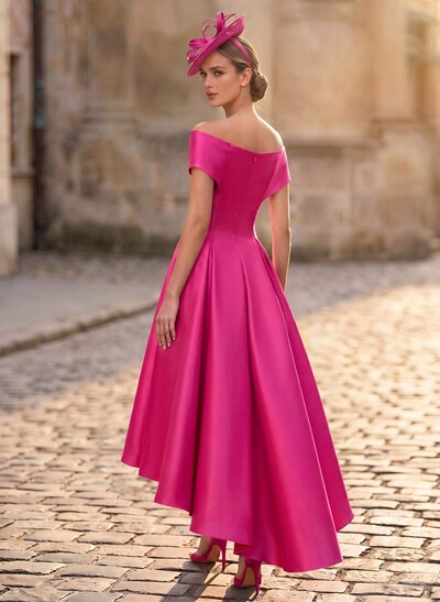 A-Line Off-The-Shoulder Sleeveless Asymmetrical Satin Mother Of The Bride Dresses