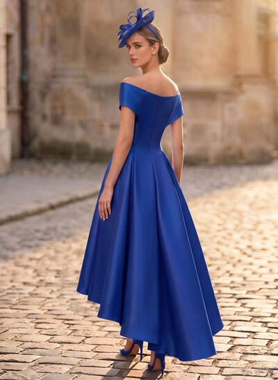A-Line Off-The-Shoulder Sleeveless Asymmetrical Satin Mother Of The Bride Dresses