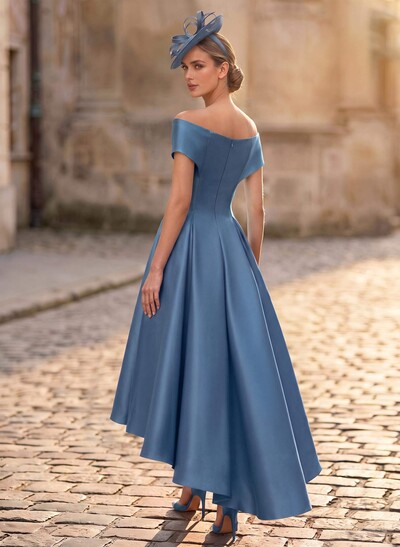 A-Line Off-The-Shoulder Sleeveless Asymmetrical Satin Mother Of The Bride Dresses
