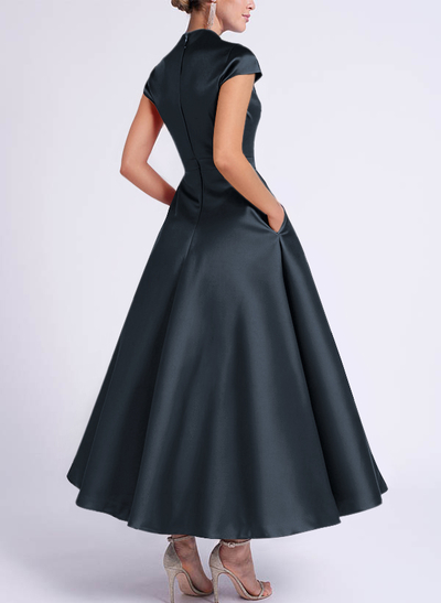 Classic V-Neck Short Sleeves Satin Mother Of The Bride Dresses With 3D Floral