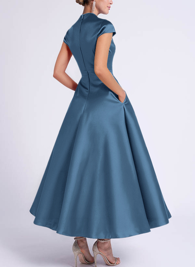 Classic V-Neck Short Sleeves Satin Mother Of The Bride Dresses With 3D Floral