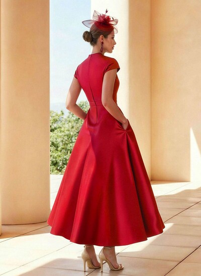 Classic V-Neck Short Sleeves Satin Mother Of The Bride Dresses With 3D Floral
