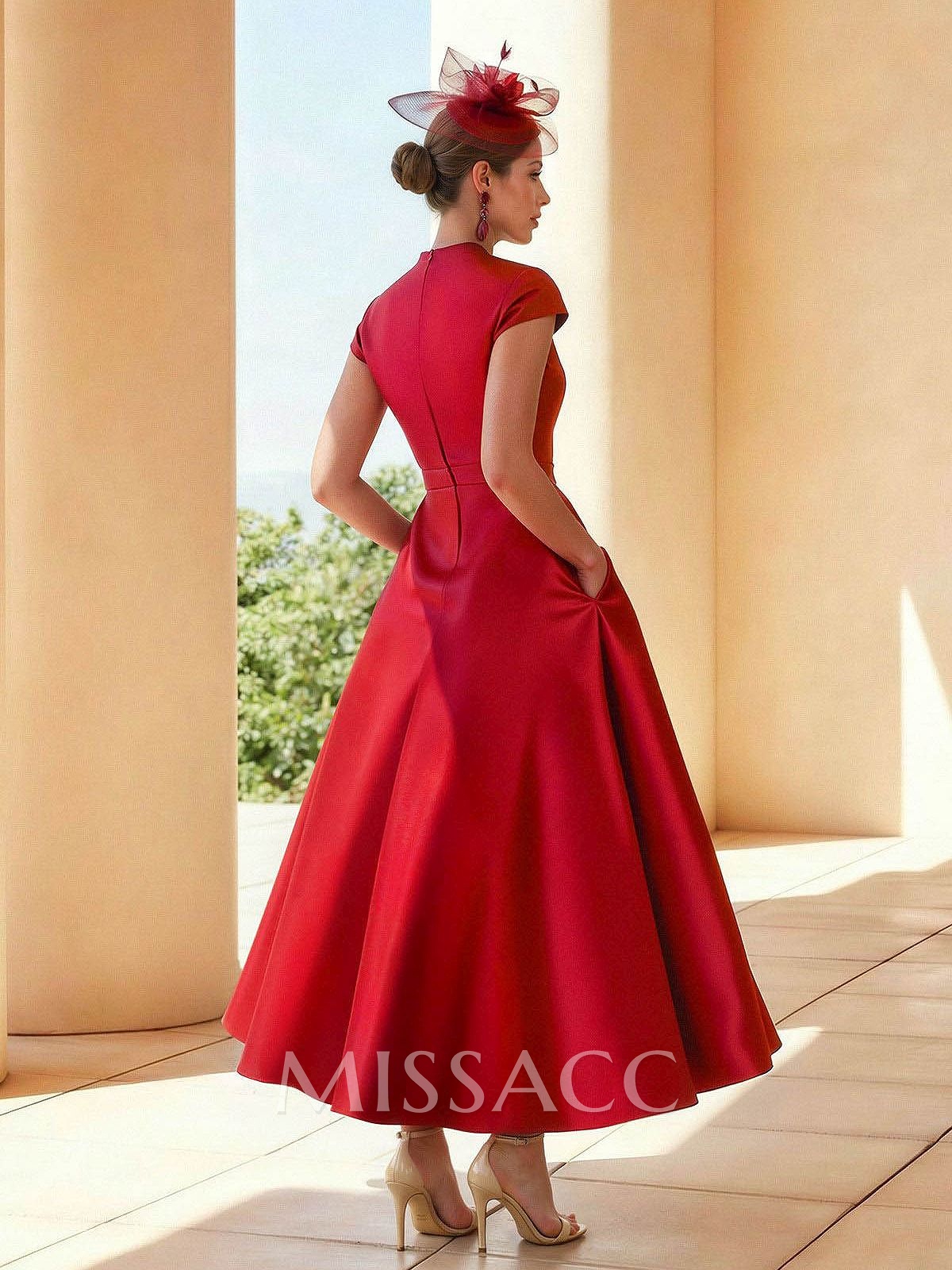 Classic V-Neck Short Sleeves Satin Mother Of The Bride Dresses With 3D Floral