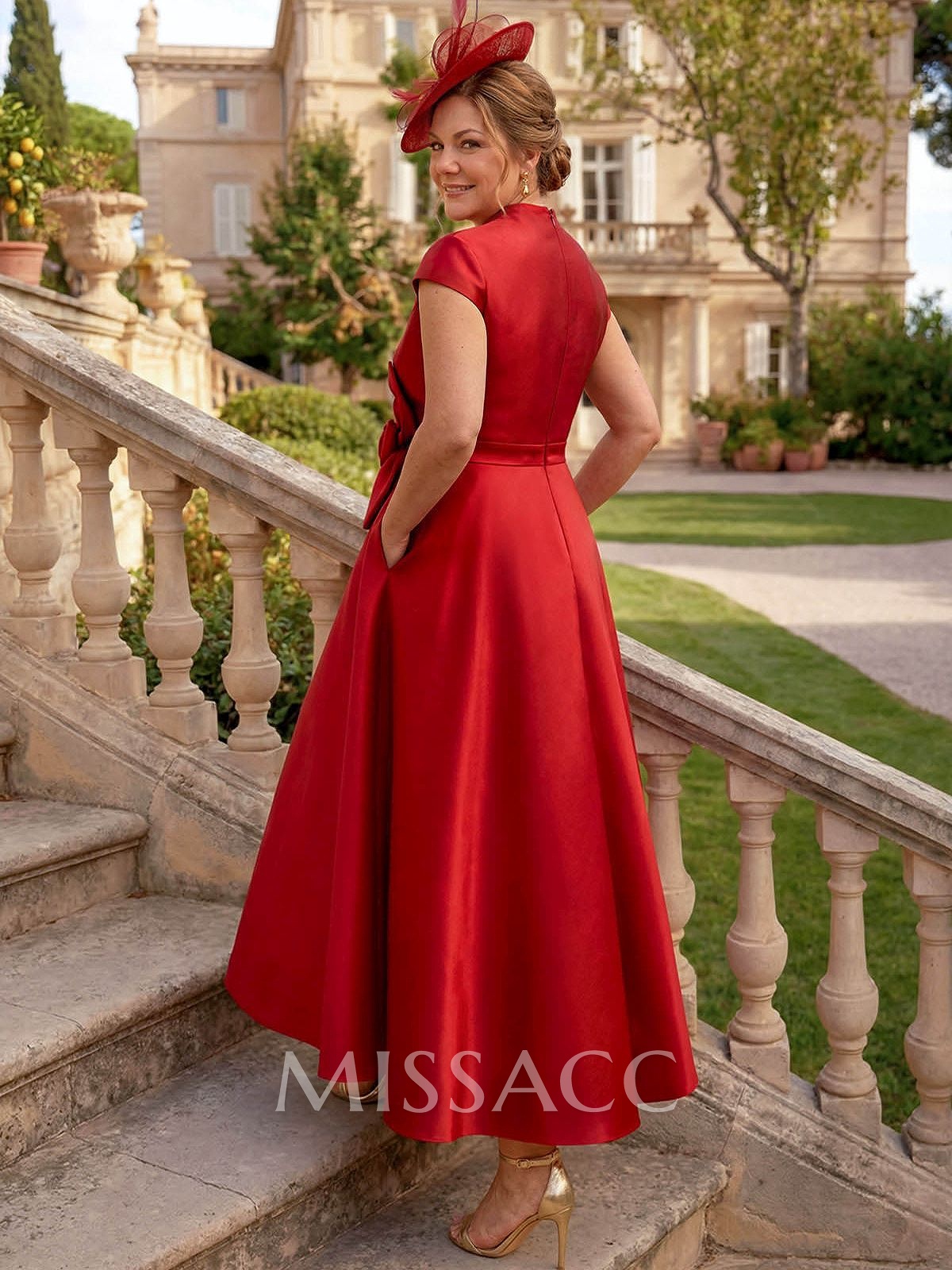 Classic V-Neck Short Sleeves Satin Mother Of The Bride Dresses With 3D Floral Classic V-Neck Short Sleeves Satin Mother Of The Bride Dresses With 3D Floral