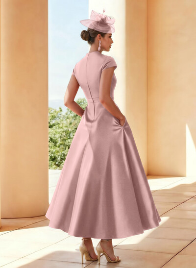 Classic V-Neck Short Sleeves Satin Mother Of The Bride Dresses With 3D Floral