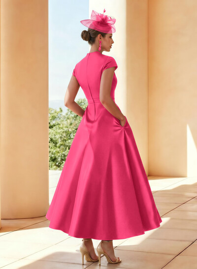 Classic V-Neck Short Sleeves Satin Mother Of The Bride Dresses With 3D Floral