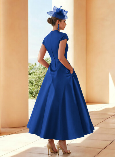 Classic V-Neck Short Sleeves Satin Mother Of The Bride Dresses With 3D Floral