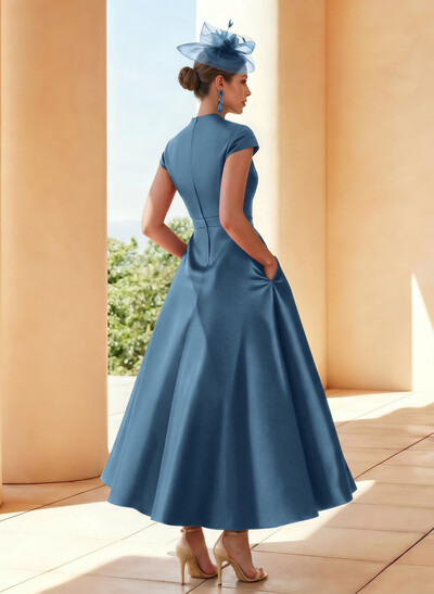 Classic V-Neck Short Sleeves Satin Mother Of The Bride Dresses With 3D Floral