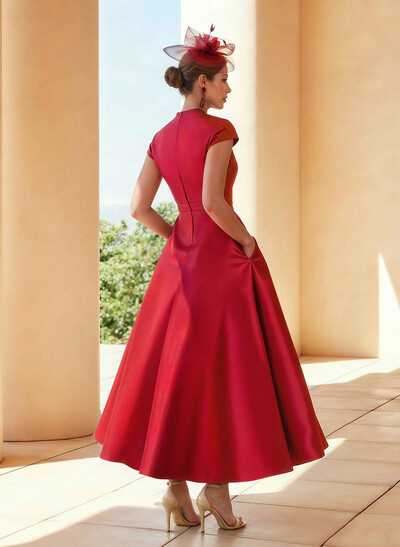 Classic V-Neck Short Sleeves Satin Mother Of The Bride Dresses With 3D Floral