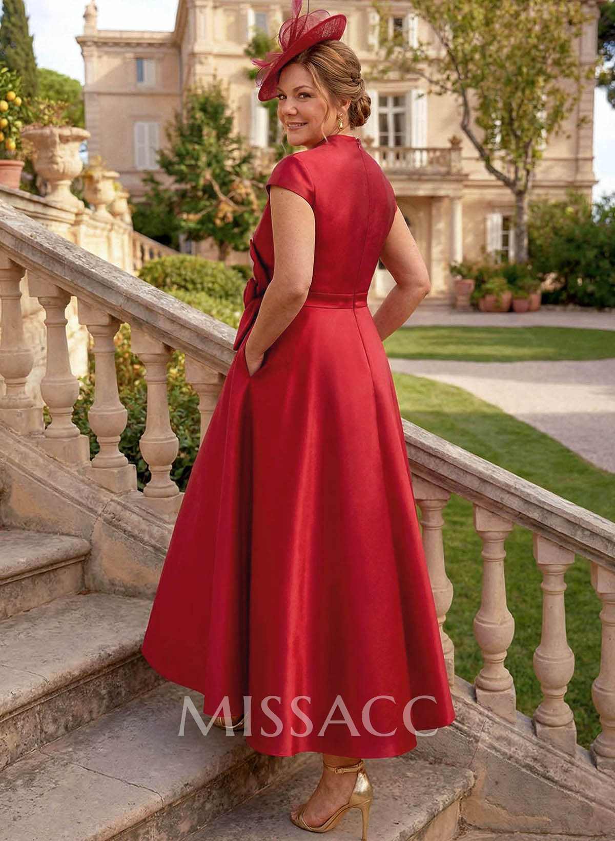 Classic V-Neck Short Sleeves Satin Mother Of The Bride Dresses With 3D Floral Classic V-Neck Short Sleeves Satin Mother Of The Bride Dresses With 3D Floral