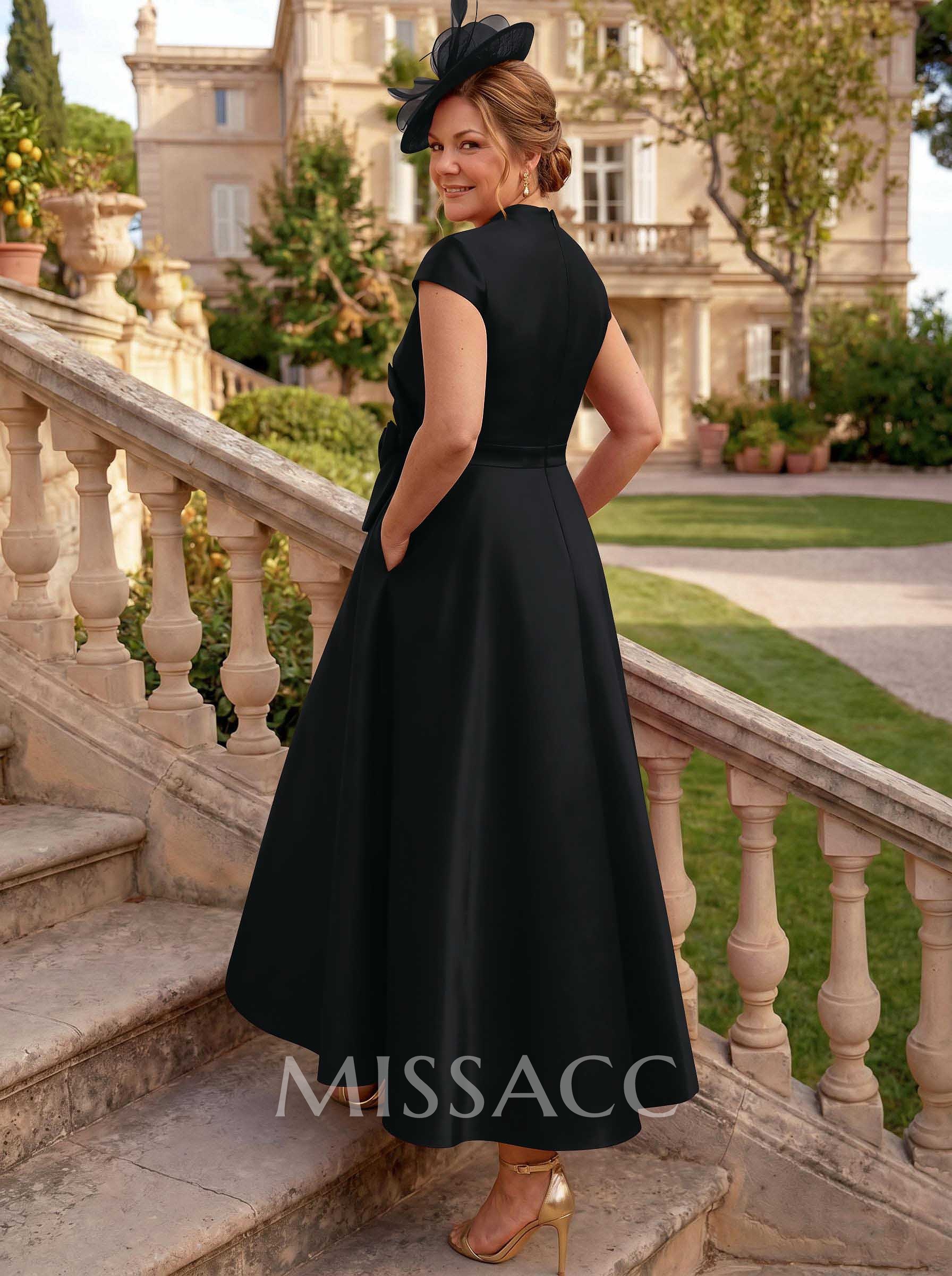 Classic V-Neck Short Sleeves Satin Mother Of The Bride Dresses With 3D Floral Classic V-Neck Short Sleeves Satin Mother Of The Bride Dresses With 3D Floral