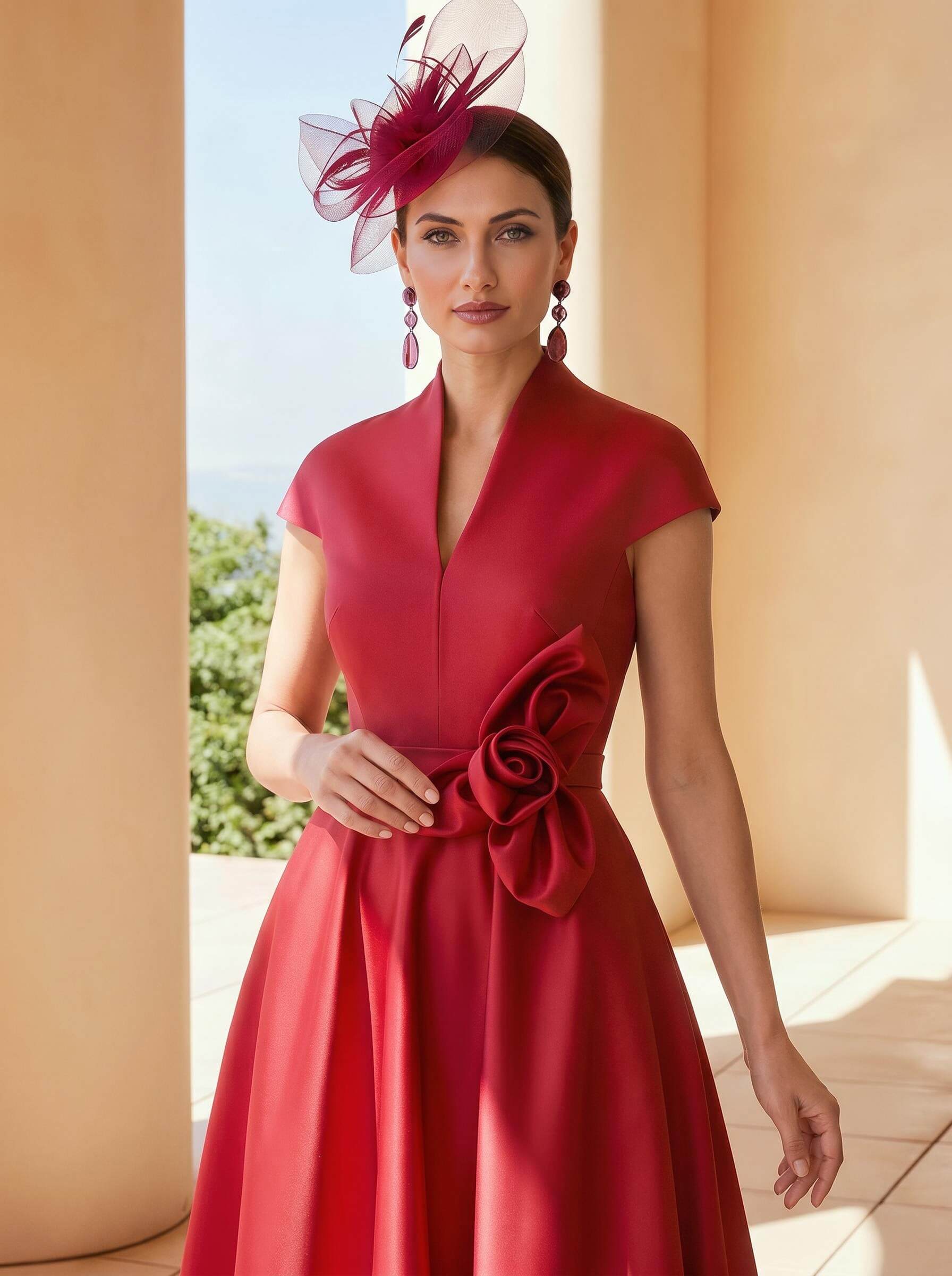 Classic V-Neck Short Sleeves Satin Mother Of The Bride Dresses With 3D Floral Classic V-Neck Short Sleeves Satin Mother Of The Bride Dresses With 3D Floral